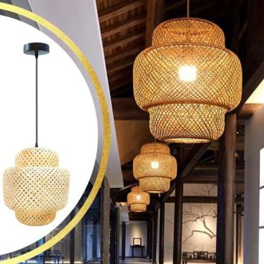 Imagem de Luminária Pendente 30Cm Lustre Teto Bambu Natural Gimpo