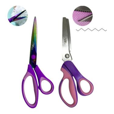 Imagem de Kit Tesouras De Titânio Afiada+ Picotar Tecido Corte Zig Zag - Artmak