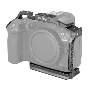 Imagem de SMALLRIG Gaiola R5 II para Canon R5 Mark II, gaiola de vídeo para câmera de liga de alumínio com suporte para sapata fria, 1/10.2 cm - 20 e 3/20.3 cm - 16 furos roscados, placa de liberação rápida