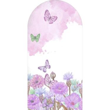 Imagem de Painel Sublimado Vertical Romano Borboletas Coloridas Flores Fundo Aqu