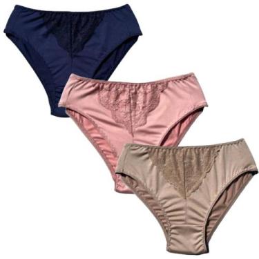 Imagem de Kit 3 Calcinha Feminina Senhora Calçola Com Renda Microfibra Lingerie 