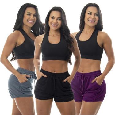 Imagem de Kit 3 Short Corrida Treino Academia Esportivo Bolso Feminino - UseEco,