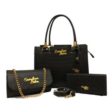 Imagem de Kit Castelo Croco Bolsa Feminina Grande Carteira e Bolsa Tira Colo 3 P