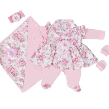Imagem de Saída De Maternidade Bebe Menina Floral Rosa Laço Rosa 5 Peças - Pando