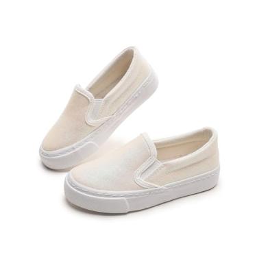 Imagem de Mybozz Tênis infantil de lona para meninos e meninas, sem cadarço, cor purpurina, casual, caminhada, Bege 701, 9.5 Little Kid