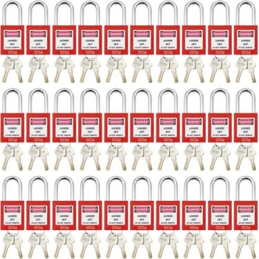 Imagem de Fechadura com etiqueta de bloqueio, 50 peças com chave igual à OSHA Loto, fechaduras com chave de segurança, mesmos cadeados para bloqueio, etiqueta, estações e dispositivos, vermelho (30 peças mesmo