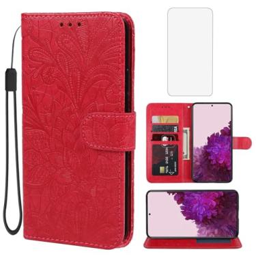 Imagem de Gufuwo Capa para Galaxy S22 Plus, capa carteira para Samsung S22+ 5G SM-S906U com protetor de tela de vidro temperado, capa de telefone flip de couro PU de renda para Samsung Galaxy S22+ vermelha