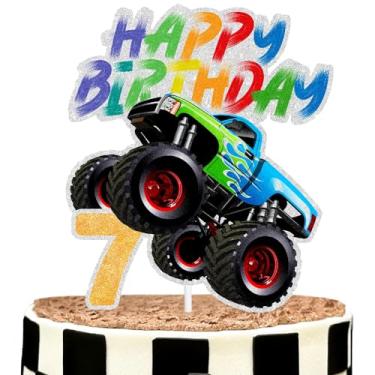 Imagem de Big Wheels Truck Cake Topper Truck Theme Kids 7th Birthday Happy Decoration, Boy or Girl Big Truck Themed Birthday Party, Racing Themed Party, Transportation Themed Party Decoration. SugarGera