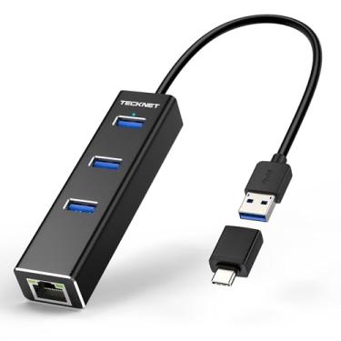 Imagem de TECKNET Adaptador USB para Ethernet, USB C para Ethernet, hub de alumínio de 3 portas USB 3.0 com RJ45 10/100/1000 Gigabit Ethernet, adaptador LAN com fio, adaptador de rede USB com adaptador USB C para laptop