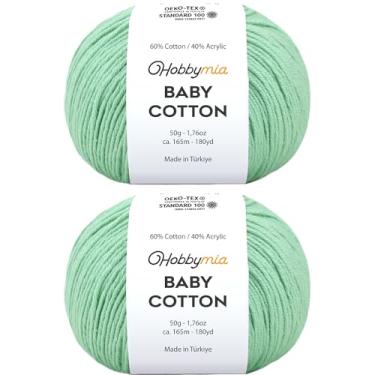 Imagem de HobbyMia Fio de algodão para bebês para crochê - 50 g / 180 m - (2) fio fino, peso esportivo - fio Amigurumi macio para linha de crochê - 60% algodão e 40% acrílico (menta, 2 bolas)