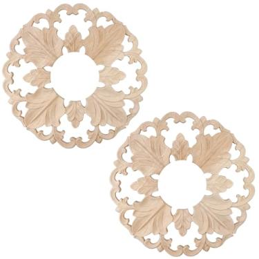 Imagem de Antrader Medalhão de teto, 2 peças de cobertura de teto de madeira para iluminação doméstica anel de medalhões de teto medalhão de ventilador de teto para luminárias e ventiladores de teto, 8 cm ID x