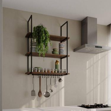 Imagem de Prateleira Decorativa Londres 80 Cm Preto E Imbuia Marrom