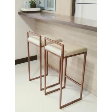 Imagem de KIT 2 Banquetas Altas de Ferro com estofado - Cozinha bar bancada - In