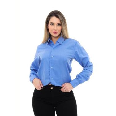 Imagem de Camisa Social Feminina Premium Tipo Linho Azul - Pthirillo, G, feminin