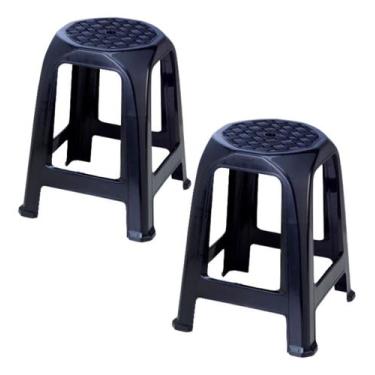 Imagem de 02 Banco Banqueta Plástico Preto Plasnorthon 46 Cm Cor Preta