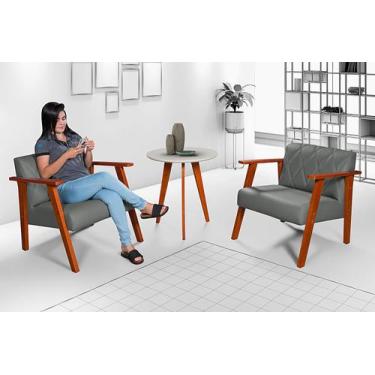 Imagem de Kit Duas Poltronas Madri Material Sintético + Mesa Lateral - Essencial