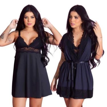 Imagem de Kit  Robe Roupão e Camisola Amamentação Com Renda Vestido de Dormir Pa