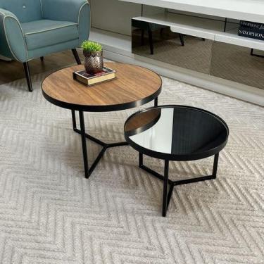 Imagem de Conjunto Mesa de Centro Redonda Dallas Amadeirado com Espelho - BELI H