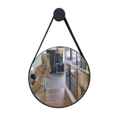 Imagem de Espelho redondo adnet 70cm moldura e alça couro preto com suporte lyo