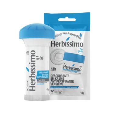 Imagem de Kit Desodorante Twist Antitranspirante Sensitive Herbíssimo 45G + Sachê Refil Sensitive 45G