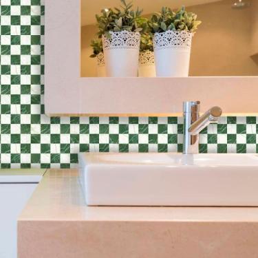 Imagem de Papel de Parede Auto Adesivo Lavável Pastilha Pa0017 Verde e Branca - 