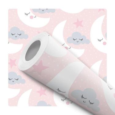 Imagem de Papel de Parede Vinílico Lua Nuvem Rosa Menina Quarto 10m - Bazar dos 