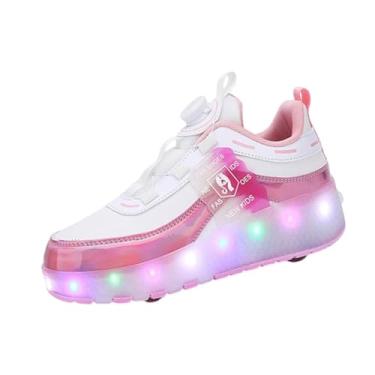 Imagem de kowaku Tênis infantis para skate e patins iluminados com rodas duplas para correr ao ar livre, 22.5 Cm