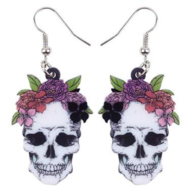 Imagem de Bonsny Brincos de caveira de esqueleto de Halloween com pingente de gota de acrílico, joias punk para mulheres, crianças, adolescentes, lembrancinhas de festa, presente, Acrílico, Sem pedra preciosa