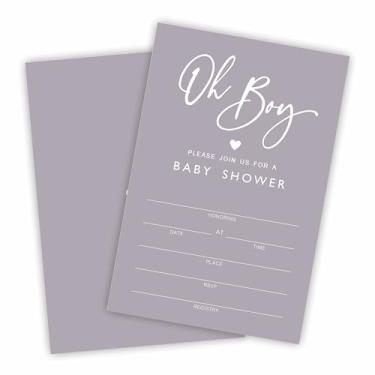 Imagem de Oh Baby! Convite minimalista para chá de bebê, 25 convites de dupla face de cor lilás nebulosa com envelopes para meninos e meninas, anúncio de bebê, revelação de gênero, decorações de atividades de