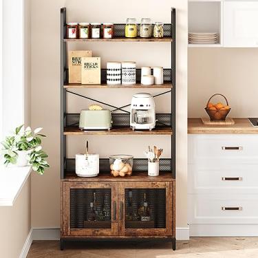 Imagem de GAOMON Estante industrial com portas estante rústica com prateleira de armazenamento aberta estante de livros prateleira de exibição alta armário estante de fazenda para quarto, sala de estar,