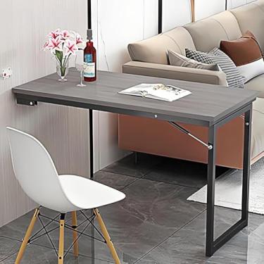 Imagem de Mesa dobrável montada na parede de aço inoxidável, mesa de folha suspensa montada na parede, mesa dobrável para parede, suporte de metal, mesa dobrável na parede, marrom, amarelo-marrom, 100 x 60 x 70
