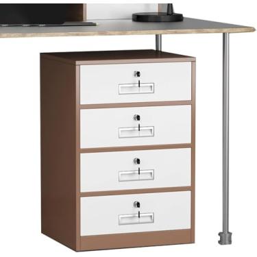 Imagem de Arquivo de 4 gavetas com fechadura, armários de arquivo vertical de metal com trava para escritório em casa, gabinete estreito de aço para escritório sob a mesa para A4, legal, carta, marrom