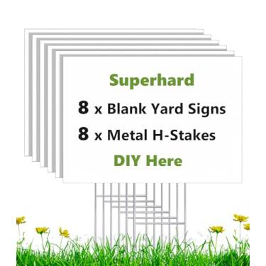 Imagem de Rtshuok Pacote com 8, 17 x 12 placas brancas de quintal com estacas, placa de plástico ondulado à prova de intempéries, placas de gramado em branco para aluguel externo, venda, faça você mesmo, festa,