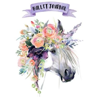 Imagem de Bullet Journal: A4 - Licorne - 160 pages - couverture souple "glossy" - Pointillés - Dot point, bullet journal, dot grid, planner, planning, organizer, journal, Licornes, Bujo