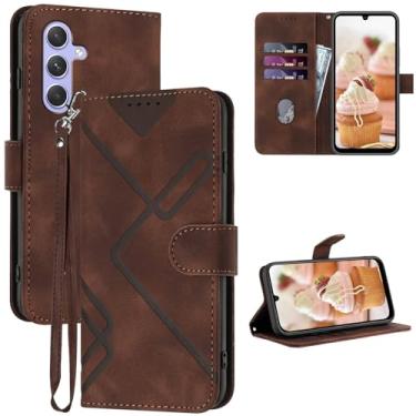 Imagem de JHWVVTF Capa para celular A16 5G, carteira para Galaxy A16, suporte de cartão de couro para Samsung A16, alça de pulso, fecho magnético, capa protetora à prova de choque para Galaxy A16 (marrom)