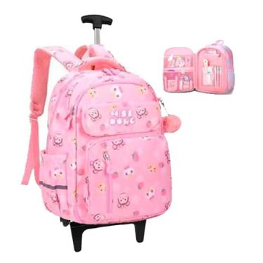 Imagem de Mochila Escolar com Rodinha, Compartimento para guardar lap?s, caneta e objetos mochila de carrinho resistente ? ?gua (Miss rosa)