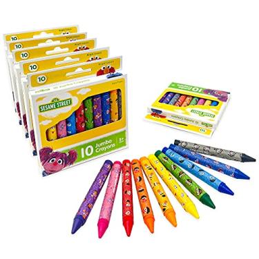 Imagem de Giz de cera jumbo Sesame Street com 10 unidades, não tóxico, pacote com 6, perfeito para pré-escola, jardim de infância, escola em casa, suprimentos para professores, lembrancinhas de festa