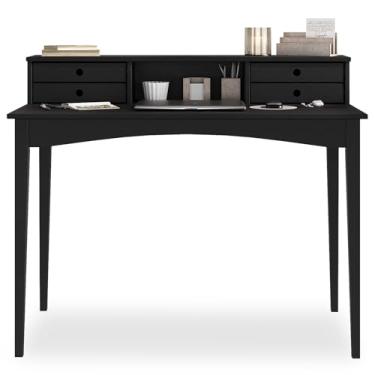 Imagem de IDIMEX Mesa Escrivaninha Preto Retro Escritório Madeira Milano 4 Gavetas 1 Nicho