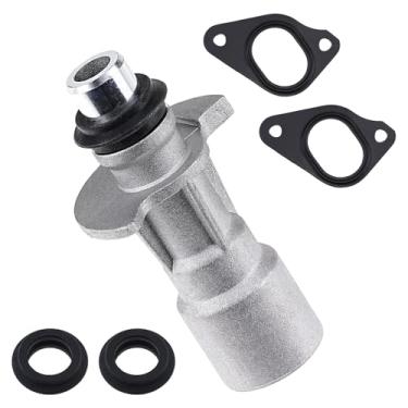 Imagem de Conector de entrada do refrigerador de óleo do motor de alumínio atualizado com duas juntas de bomba de água compatível com Land Rover LR4 Range Rover Sport, substitui # LR028136 LR030593 LR049370