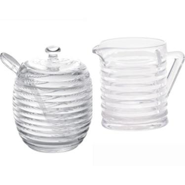 Imagem de Kit Jarra Leiteira de Vidro + Açucareiro Com Colher Coleção Colméia Ly