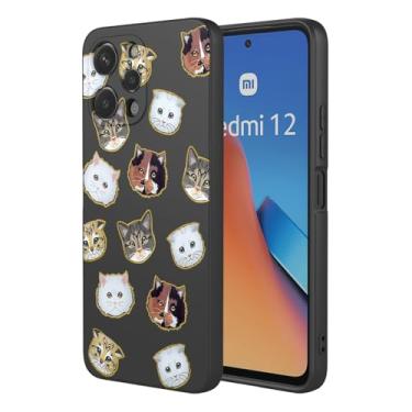 Imagem de KOARWVC Capa de telefone para Redmi 12, capa Xiaomi Poco M6 Pro 5G design de padrão de gato fofo capa protetora fina de TPU macio para Xiaomi Redmi 12 gato preto