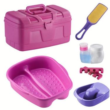 Imagem de Kit Manicure Pedicure Tripé Maleta Tigela mão Bacia Pés Lixa Separador