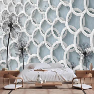 Imagem de Lcythiazole Mural de papel de parede de dente-de-leão com tamanho personalizável, papel de parede em formato de anel branco 3D, papel de parede moderno para sala de estar, quarto, quarto de menina