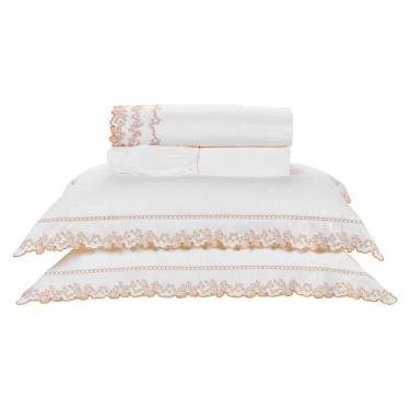 Imagem de Roupa de Cama Casal Lençol King Percal 200 Fios Algodão 04 Peças  Bord