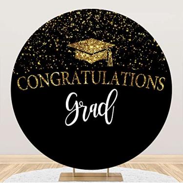 Imagem de DORCEV 2 x 2 m Congratulations Grad Round Backdrop Cover Class of 2024 Parabéns Grad Black Gold Glitter Fotografia Fundo Parabéns Graduados Círculo Arco Pano de Fundo Baile Festa Estúdio Adereços