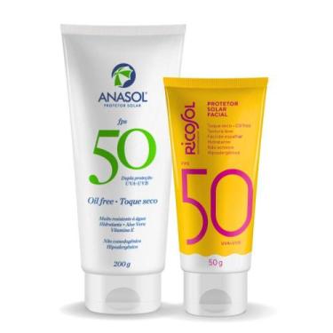 Imagem de Kit protetor solar facial ricosol fps 50 toque seco 50g + corporal ana