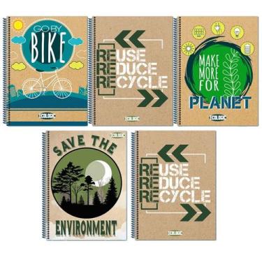 Imagem de Kit 5 Cadernos Ecologic Tamanho Grande Arame Com Pauta Capa Dura Refor