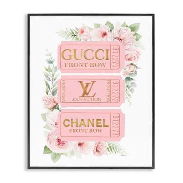 Imagem de Stupell Industries Chic Floral Glam Tickets Design de arte de parede giclée emoldurado preto por Amanda Greenwood, 40,6 x 50,8 cm