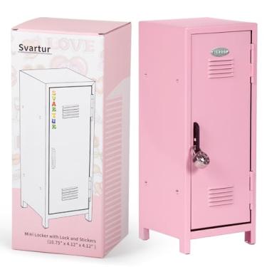 Imagem de Svartur Mini armário com cadeado e chaves, adesivos, pequeno armário de metal para desktop, organizador de armazenamento de mesa para meninas, cofre para dinheiro e caixa de bloqueio de dinheiro para meninas, rosa