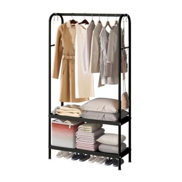Imagem de Suporte de roupas resistente independente com prateleiras, armazenamento de armário de metal, suporte portátil para pendurar roupas